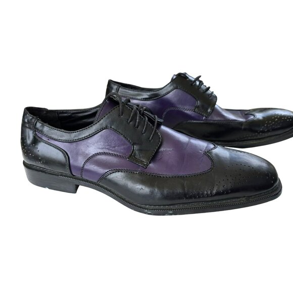 Mens Bolano Purple & Black Leather Oxford Dress Shoes Wing Tip Size 11 JJ4101 - Picture 3 of 12